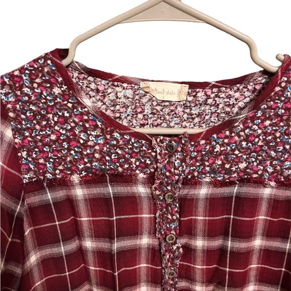 Altard State Womens Plaid Floral Trip Raw Hem Tunic Top Size Small - Picture 3 of 5